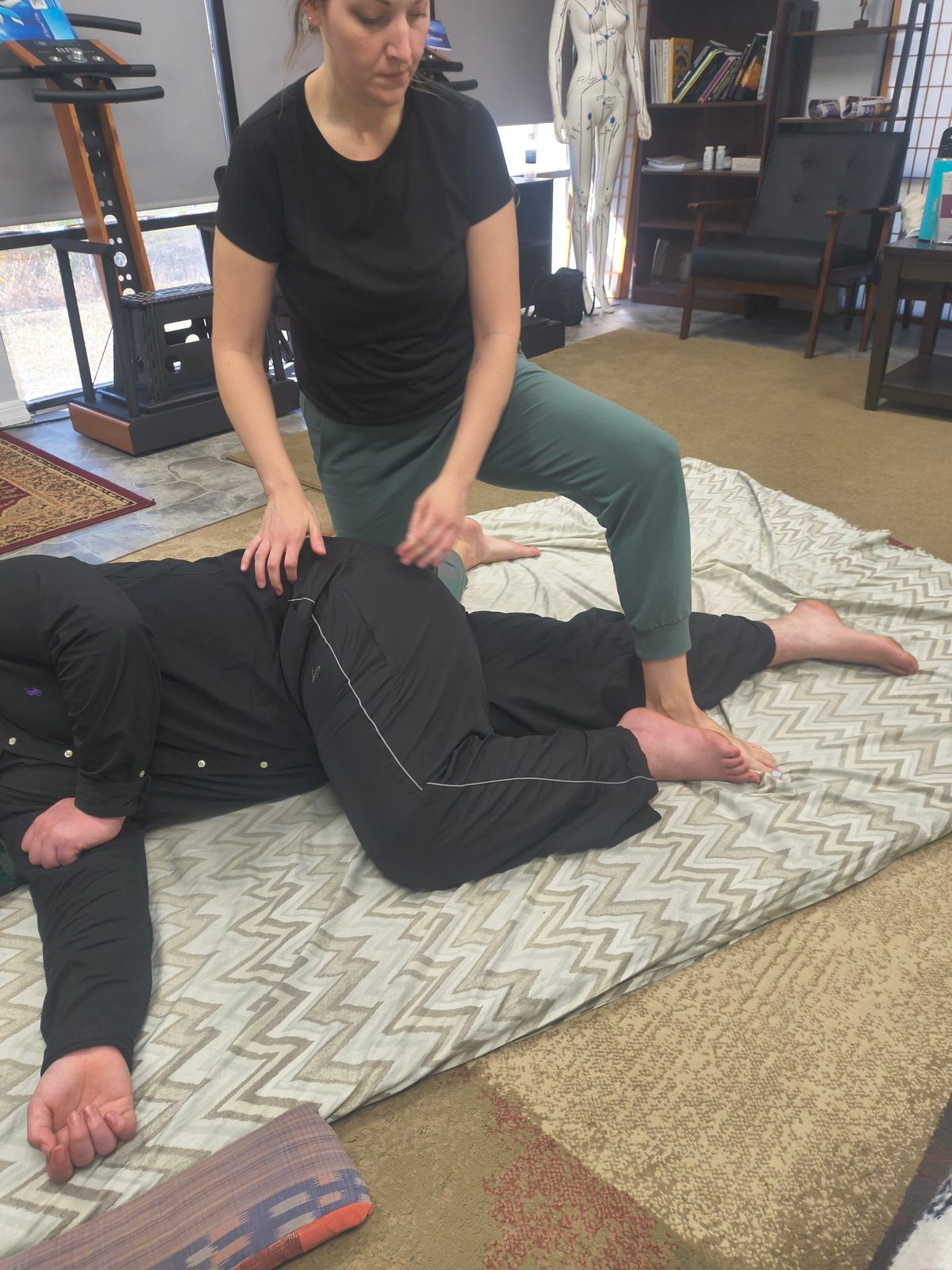 Full body stretch technique on the mat