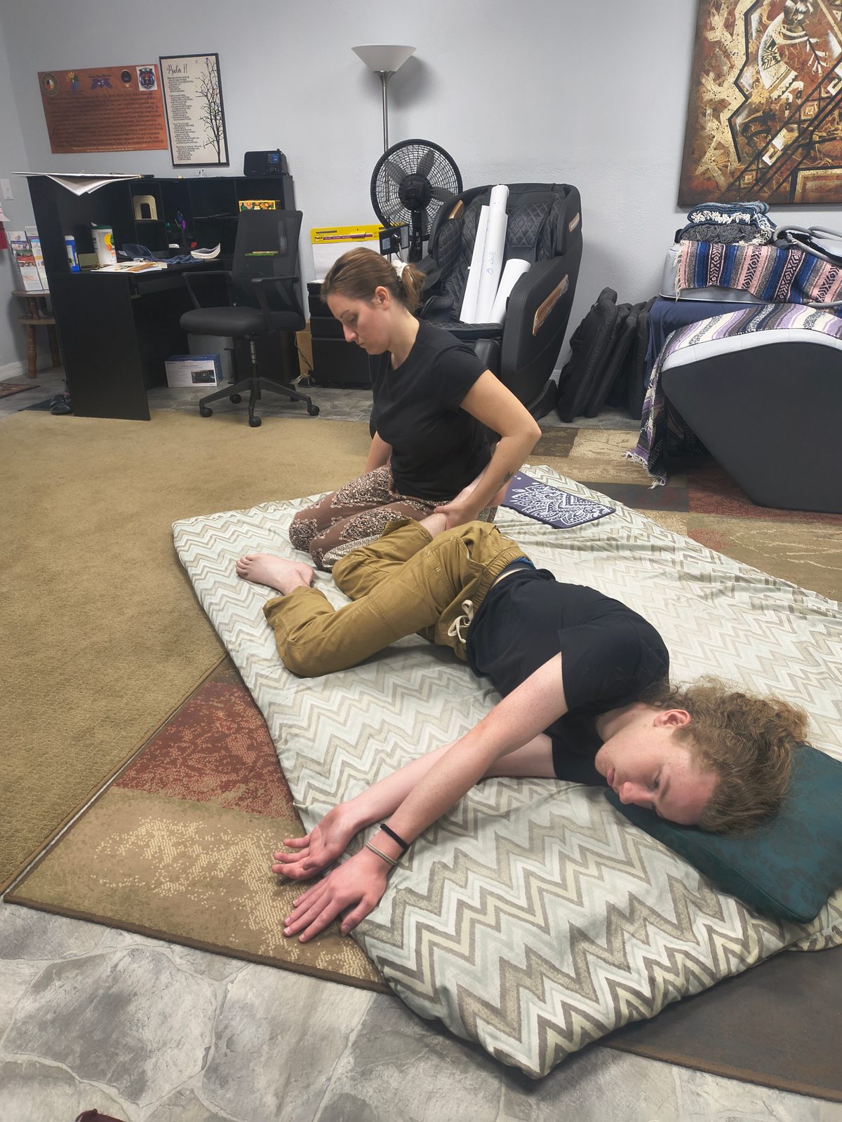 Student practicing on training partner