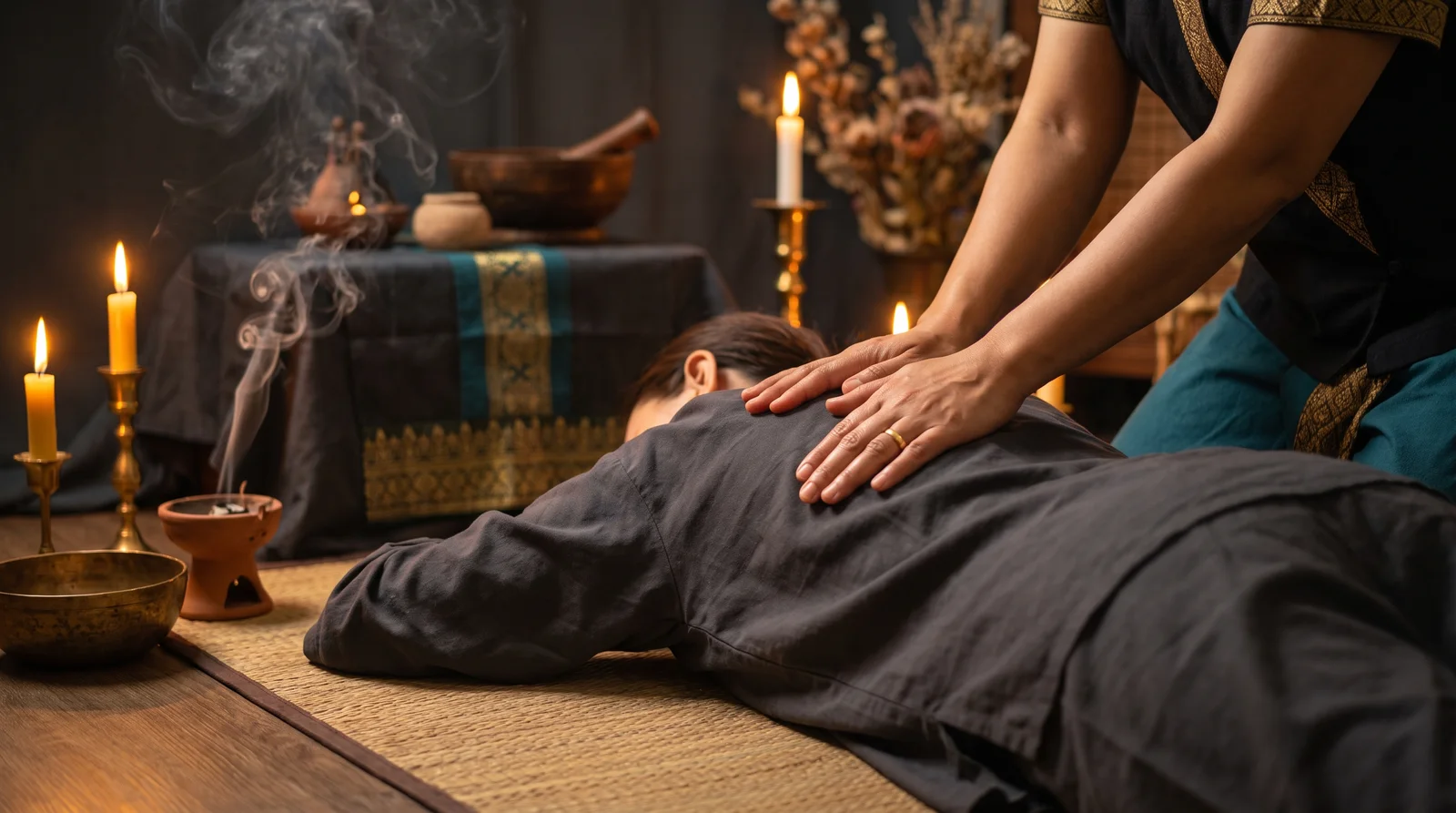 Sample SomaVeda Thai Yoga session by candlelight
